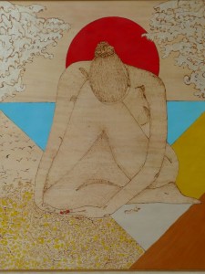 Madre Perla Pirografia Acrilico su legno